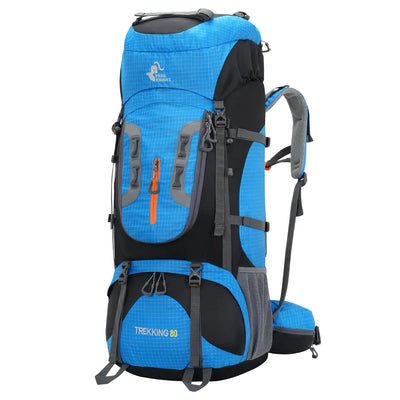 Bseash 80L Waterproof Hiking Camping Backpack with Rain Cover Lightweight Outdoor Sport Travel Daypack for Climbing Touring (Blue)